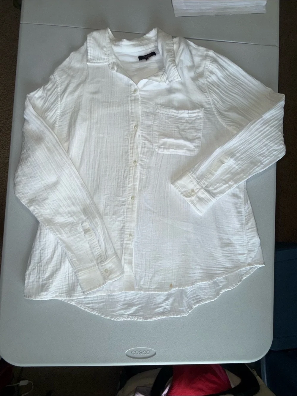Cotton Gauze Button Down Shirt XL White Long Sleeve Lightweight - Picture 5 of 15